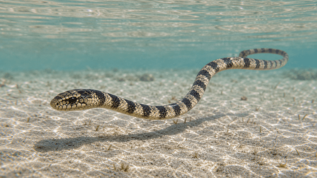 Beaked sea snake swimming through a warm shallow coastal habitat