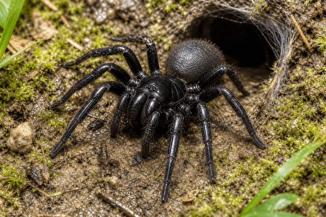 Sydney funnel-web spider on a natural surface
