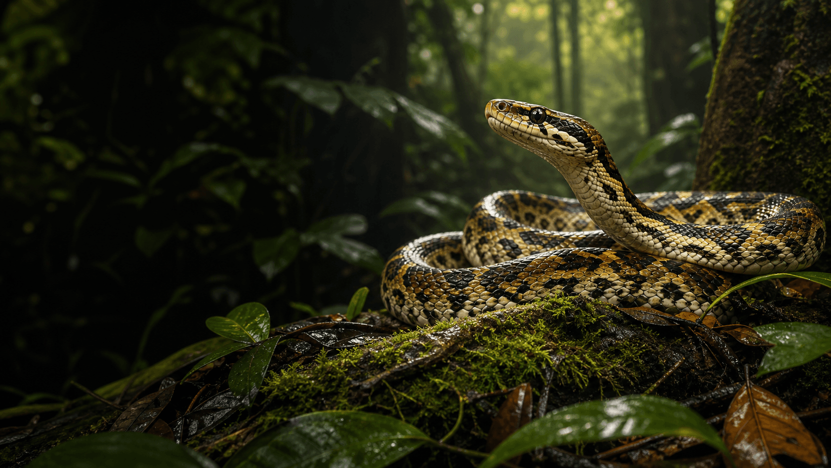 Snake resting in a forest habitat